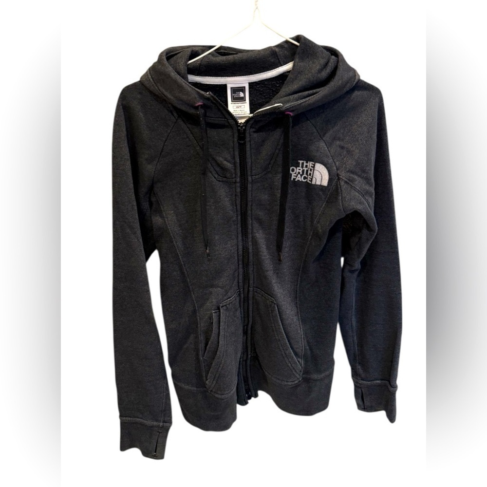The North Face Black Gray Hooded Zipper Jacket Size XS Fitted Camp Outdoors